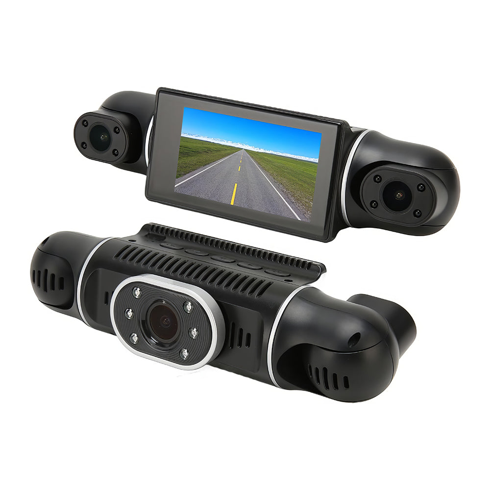 3-Channel Dash Cam Front & Rear, 1080P FHD with IR Night Vision