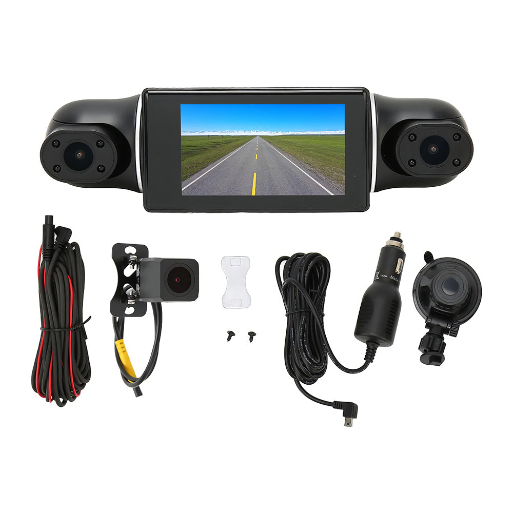 3-Channel Dash Cam Front & Rear, 1080P FHD with IR Night Vision