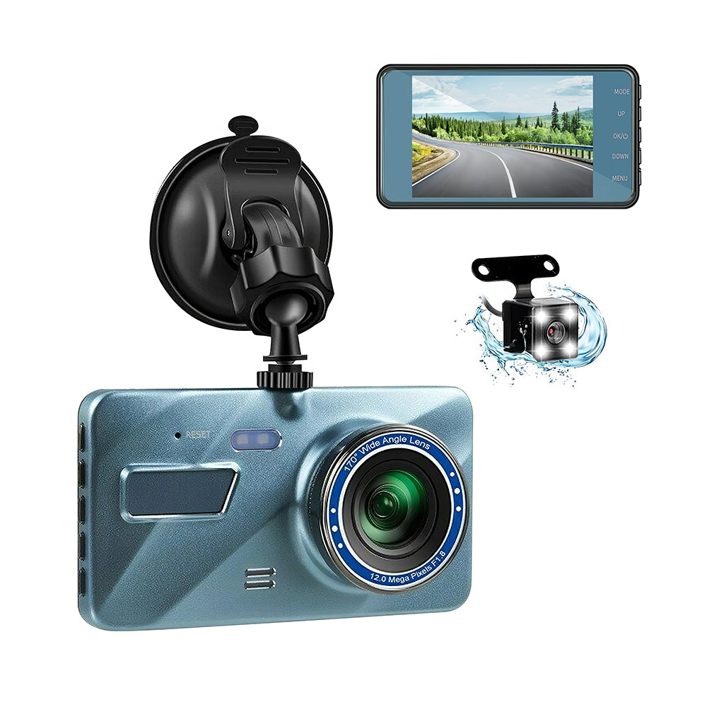 Dual Dash Cam Front & Rear with 4" Display, Night Vision & Motion Detection