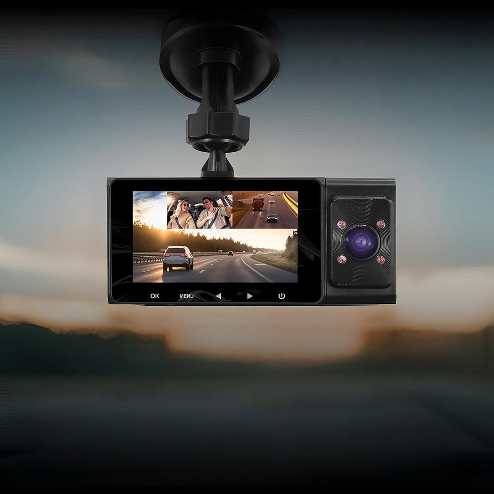 3-Channel Dash Cam 1080P with Rear & Interior Camera, Night Vision, 32GB